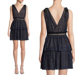 Self Portrait Navy Metallic Mesh Cocktail Dress